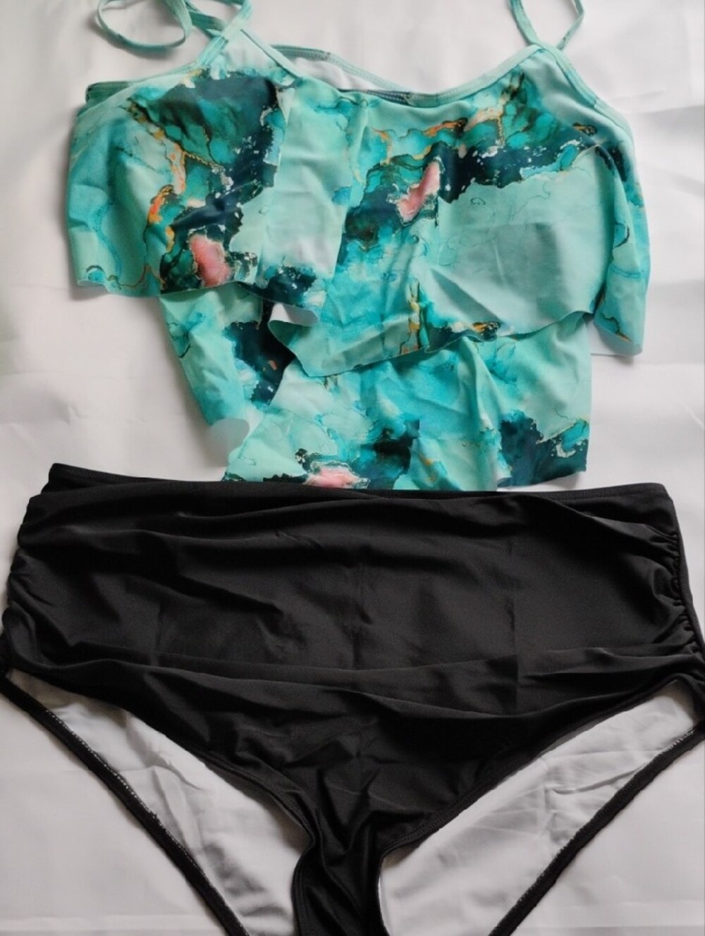 Marble-Print Mint Layered Ruffle Cami - Picture 9 of 12